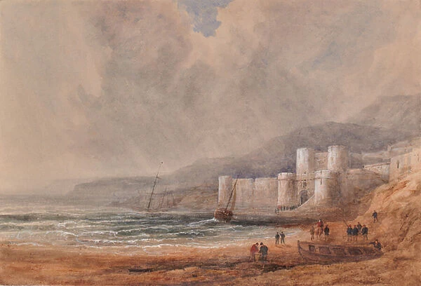 Seascape with fort or castle, 1810-65 (Watercolour)
