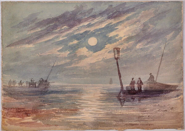 Seascape at night, 1810-65 (Watercolour)