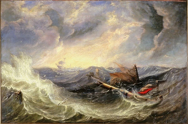 Seascape with Wreckage (oil on canvas)