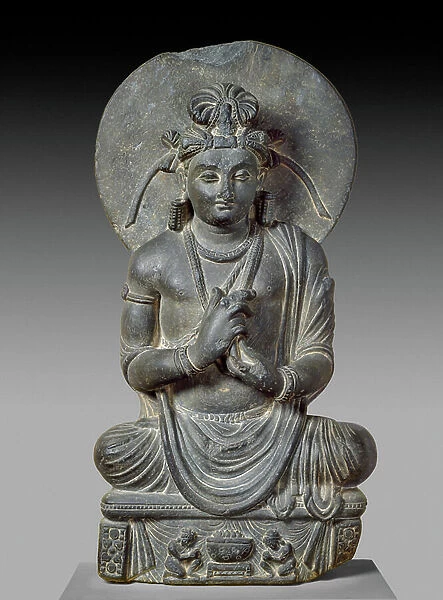 Seated Bodhisattva Shakyamuni, c. 3rd century AD (dark grey schist)