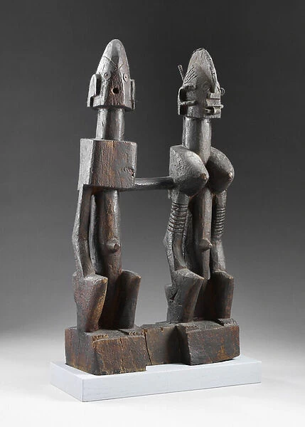 Seated Couple, possibly 19th century or earlier (wood with applied coatings, copper alloy, ferrous metal)