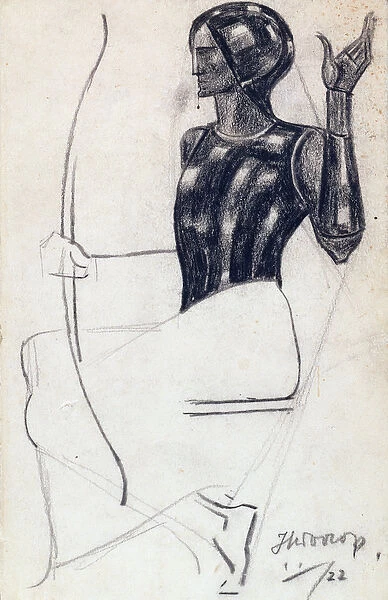 Seated female archer, 1922 (chalk on paper)