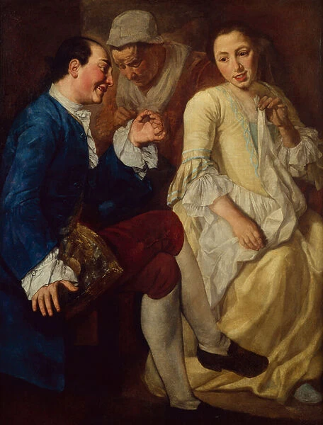 Seated Gentleman talking to a Young Woman (oil on canvas)