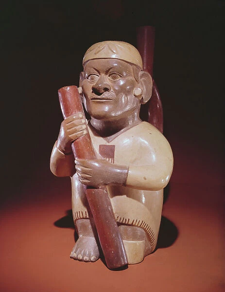 Seated one legged man, Mochica Culture (earthenware)