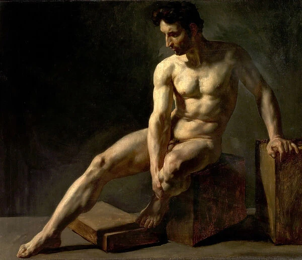 Seated Male Nude (oil on canvas)