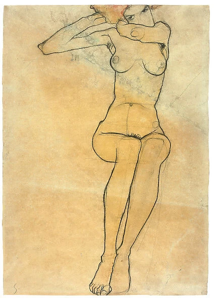 Seated nude, 1910 (w  /  c, charcoal & black crayon on paper)