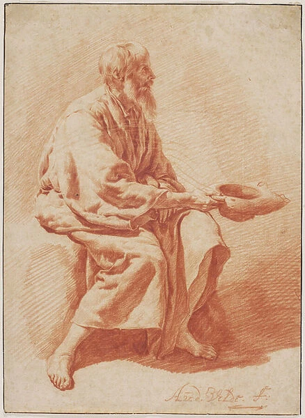 Seated Old Man, c. 1666 (red chalk with traces of black chalk on laid paper)