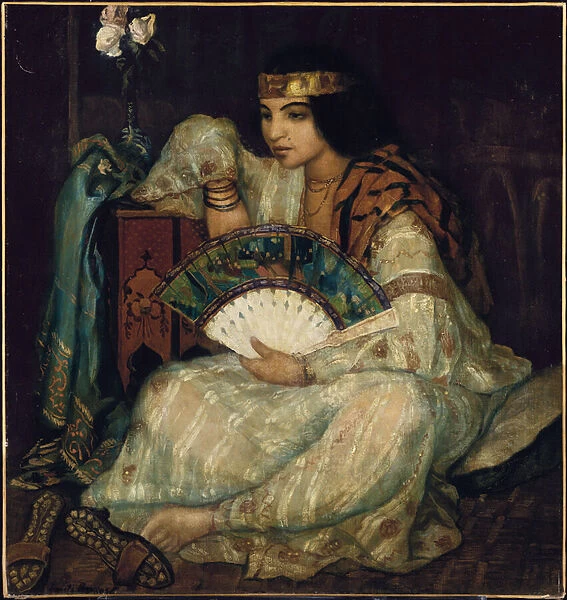 A seated Oriental beauty (oil on canvas)