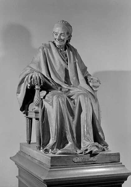 Seated sculpture of Voltaire (1694-1778) (stone) (b  /  w photo)