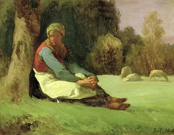 Seated Shepherdess (oil on board)
