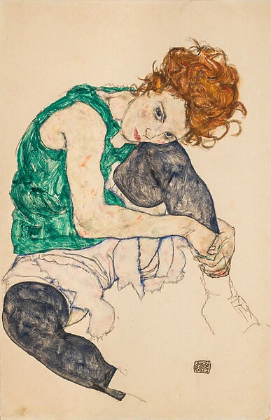 Seated Woman with Bent Knees, 1917 (gouache on paper)
