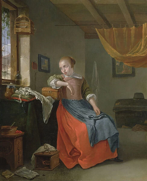 A Seated Woman in an Interior Gazing out of the Window