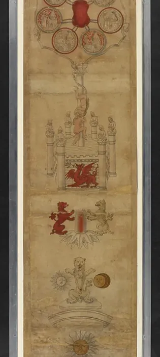 Framed Print : (Second section). Two lions salient, the left one red and the right one green, rearing up before a furnace (this design is absent from Ashmole Roll 53) Framed Print : (Second section). Two lions salient, the left one red and the right one green, rearing up before a furnace (this design is absent from Ashmole Roll 53)