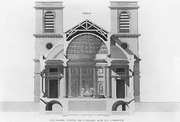 Second transverse cross-section of the church Saint-Philippe-du-Roule, Paris (engraving)