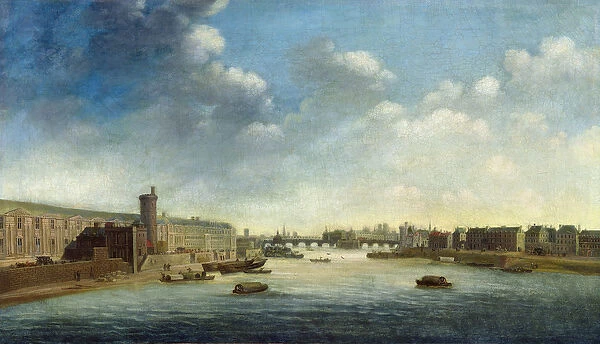 The Seine from the Barbier Bridge Upstream, the Louvre (oil on panel)