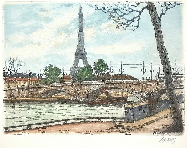 Seine and Eiffel Tower (etching)