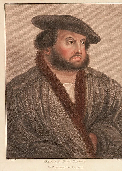 Self-portrait of the artist Hans Holbein at Kensington Palace. 1812 (engraving)