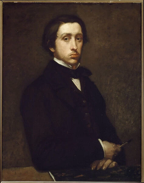 Self-Portrait or Degas with charcoal holder (oil on paper mounted on canvas, 1855)