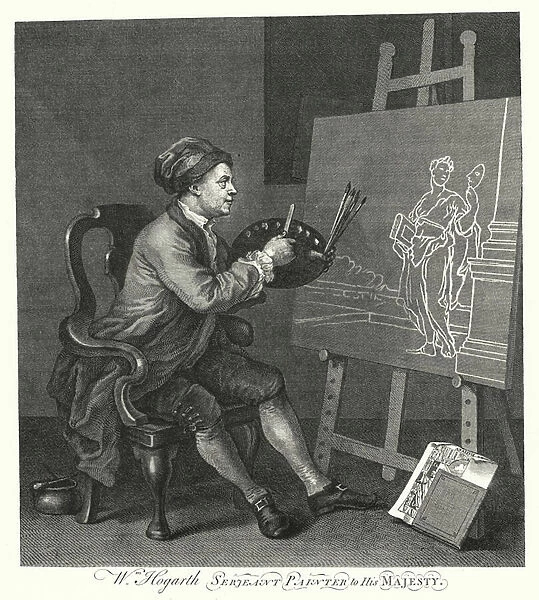 Self-portrait of English artist William Hogarth (engraving)