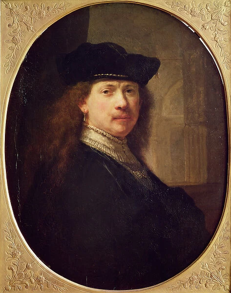 Self Portrait with Hat with Architecture in the Background, 1637 (oil on wood)