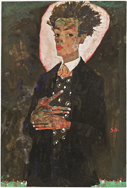 Self-Portrait with Peacock Vest Standing, 1911