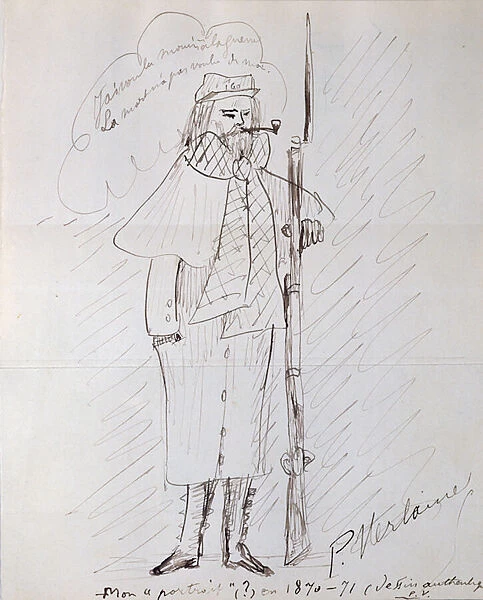 Self portrait as a soldier, 1870-71 (pen and ink on paper)