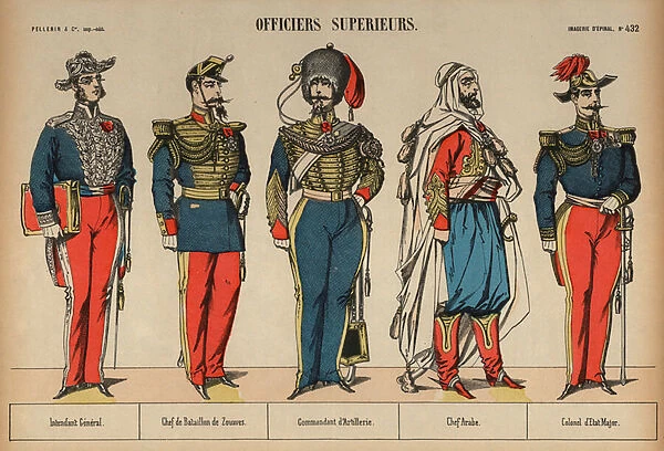 Senior army officers (coloured engraving)