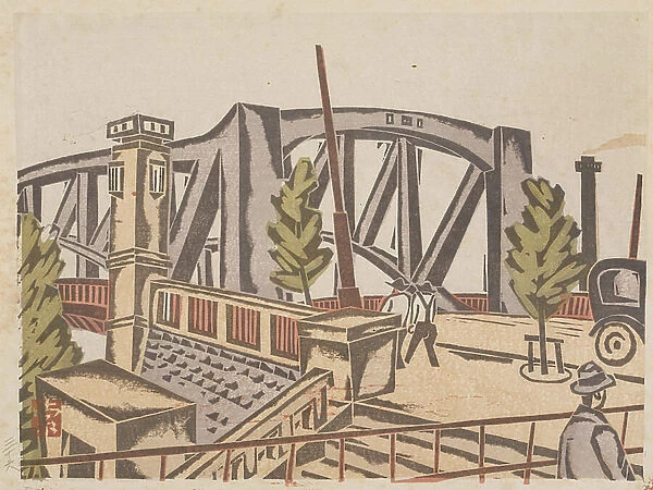 Senju-Ohashi Bridge, 1929-32 (colour woodblock print)