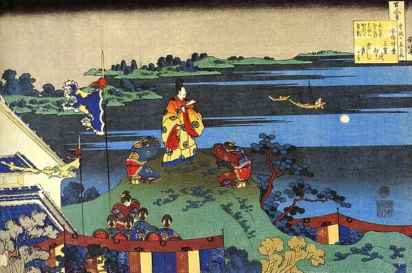 Serie de cent poemes par cent poetes : 'Abe no Nakamaro'Estampe de Katsushika Hokusai (1760-1849) (ecole ukiyo-e) vers 1830 State Hermitage Saint Petersbourg Russie