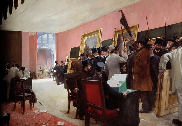 A session of the painting jury at the Salon des artistes francais (1883