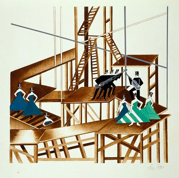 Set Design for a Jazz Musical, illustration from Maquettes de Theatre by Alexandra Exter, published 1920s (litho)