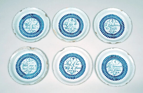 Set of Merrymen Plates, 1721 (tin-glazed earthenware)