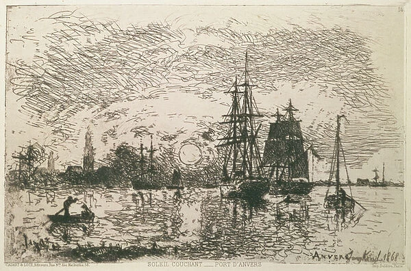 Setting Sun, the Port of Antwerp, 1868 (etching)