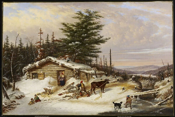 Settlers Log House, 1856 (oil on canvas)