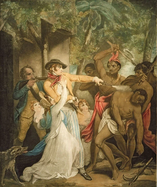 The Settling Family Attacked by Savages, engraved by George Keating (1762-1842) (aquatint