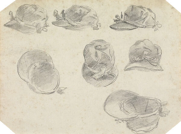 Seven Studies of Jockeys Caps (graphite on paper)