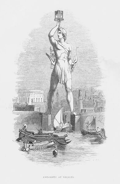 Seven Wonders Of The Ancient World: Colossus at Rhodes (engraving)