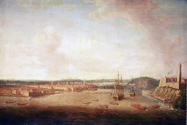 Seven Years War (1756-1763): the capture of Havana (Cuba), the capture of the city, on August 14, 1762. Oil on canvas, around 1775, by Dominic Serres (1722-1793)