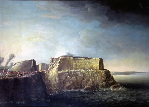 Seven Years' War (1756-1763): invasion of Havana, 1762, attack on Morro Castle (Cuba), July 30. Oil on canvas, 1770-1775, by Dominic Serres (1722-1793)
