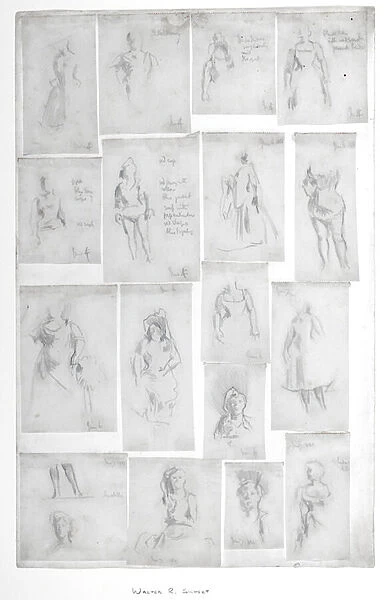 Seventeen studies at Gattis Music Hall, 1888 (pencil on paper)