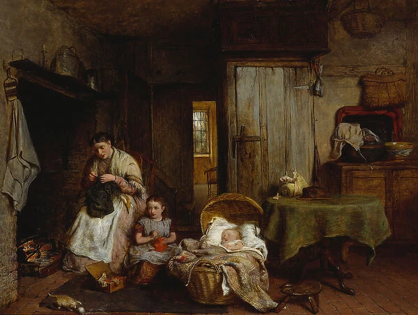 A Sewing Lesson by the Fire, 1867 (oil on panel)