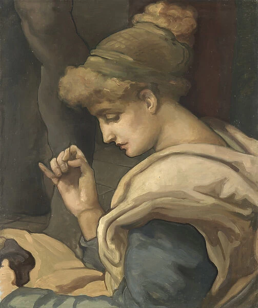 Sewing (oil on canvas)