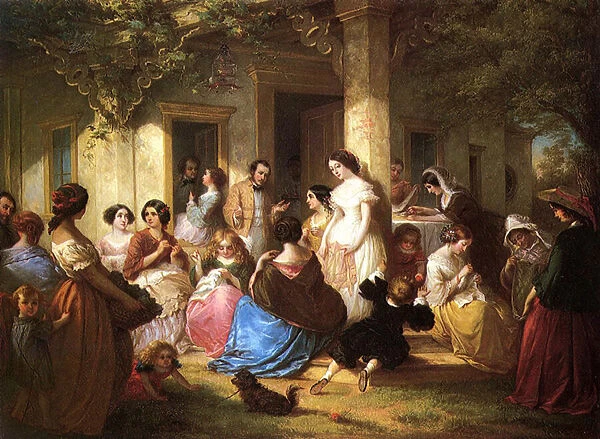 A Sewing Party, 1857 (oil on canvas)