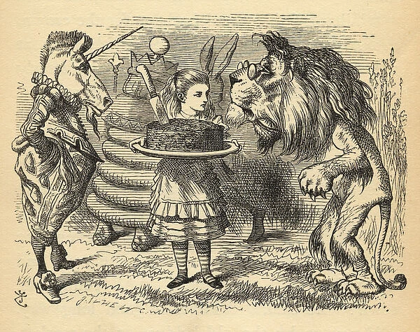 The sharing of the cake between the Lion and the Unicorn, illustration from Through