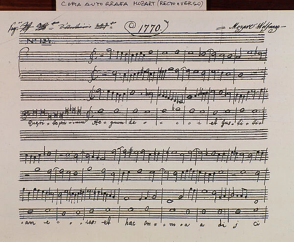 Sheet music page for Querite primum regnum Dei by Mozart to obtain the title of Accademia