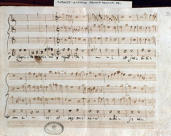 Sheet music page of Querite primum regnum Dei by Mozart to obtain the title of Accademico