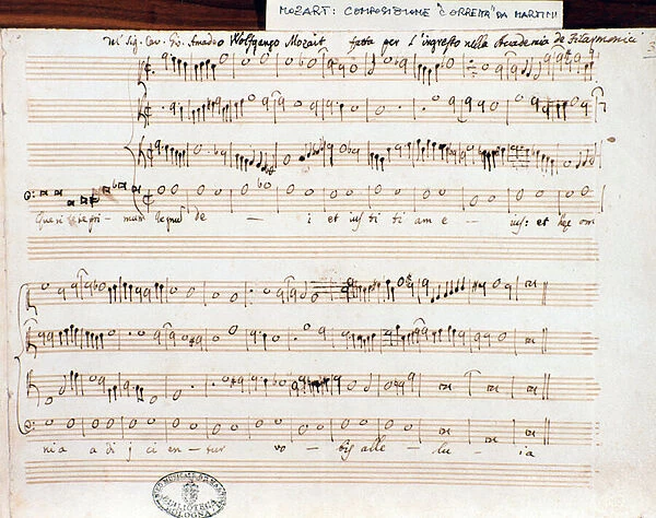 Sheet music page of Querite primum regnum Dei by Mozart to obtain the title of