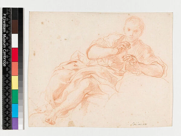 Shepherd blowing a pipe, before 1747 (red chalk on paper)