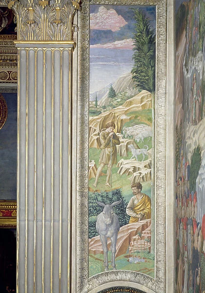 Shepherd and his flock, panel alongside the right wall of the Journey of the Magi cycle