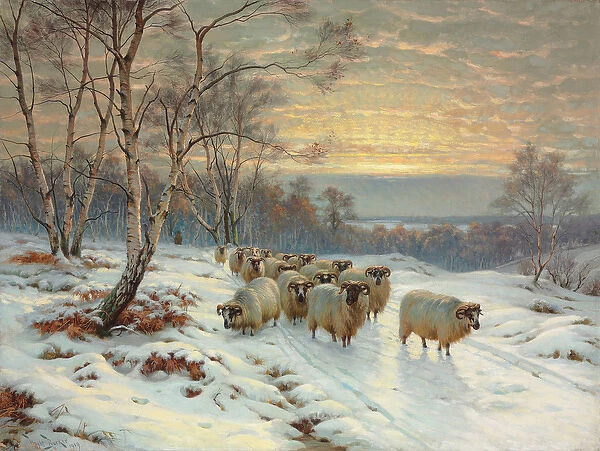 A Shepherd with his Flock in a Winter Landscape, 1919 (oil on canvas)